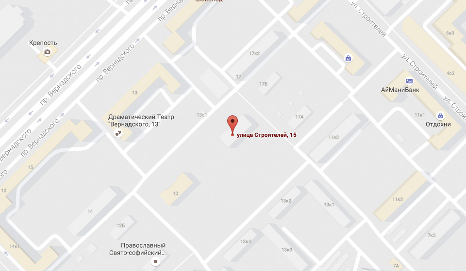 расположение интернет магазина гаджетов 'Device' по адресу, г. Москва, улица Строителей 15